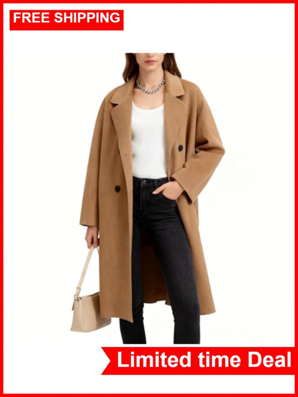 Wool Blend Long Coat Double Breasted Midi Peacoat Trench Coat